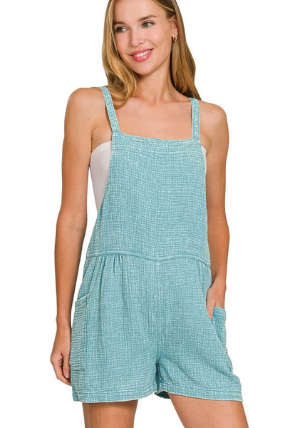 Zenana Washed Double Gauze Tie Back Rompers - Ebony's Shopping