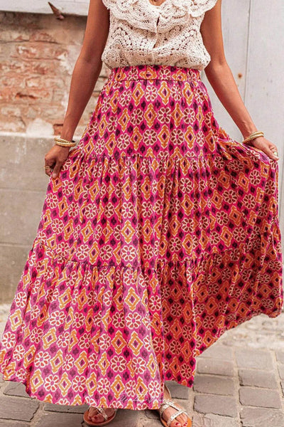 Printed Tiered Maxi Skirt - Ebony's Shopping