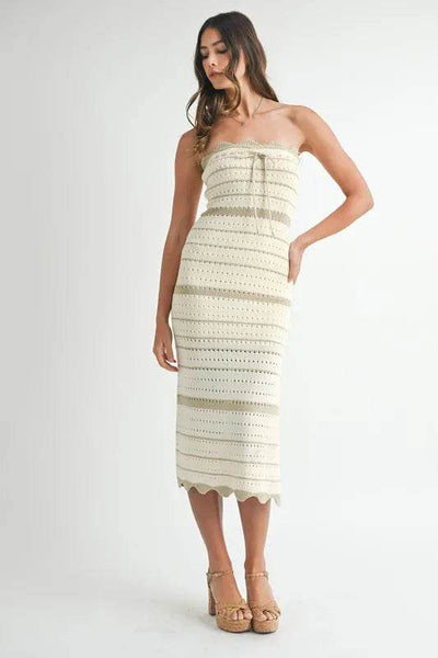 MABLE Contrast Striped Crochet Knit Midi Dress - Ebony's Shopping