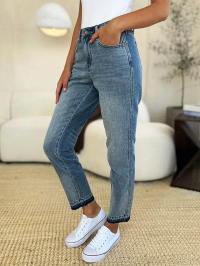 Judy Blue Full Size Mid Rise Rigid Magic Release Hem Jeans - Ebony's Shopping