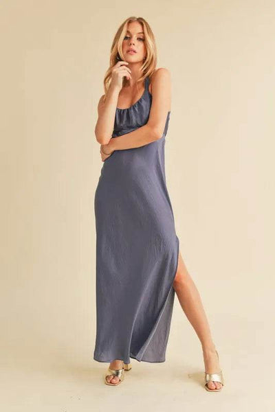 Aemi + Co Ruched Side Slit Cutout Back Maxi Cami Dress - Ebony's Shopping