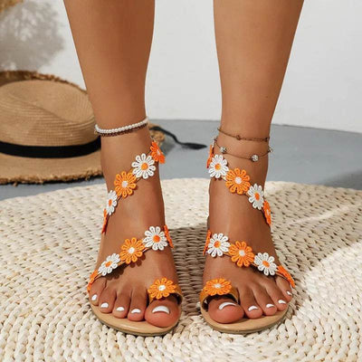 Contrast Flower Flat Sandals - Ebony's Shopping
