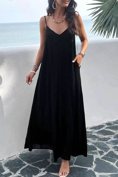 Devine Backless Maxi Cami Dress with Pockets - Ebony's Shopping