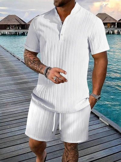 Men's Full Size Button Detail Short Sleeve Top and Shorts Set Plus Size - Ebony's Shopping