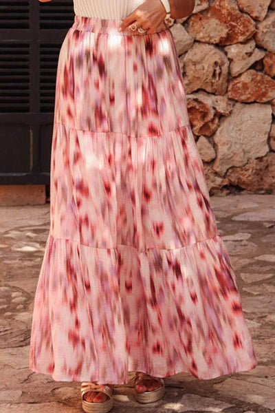 Tiered Printed Elastic Waist Skirt - Ebony's Shopping