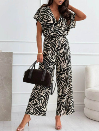 Animal Print Wide Leg Jumpsuit - Ebony's Shopping