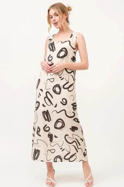 And The Why Square Neck Abstract Printed Maxi Dress - Ebony's Shopping