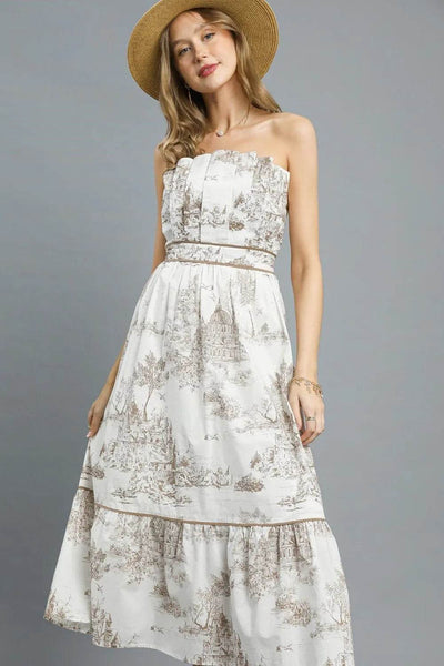 Umgee Printed Tiered Tube Midi Dress - Ebony's Shopping