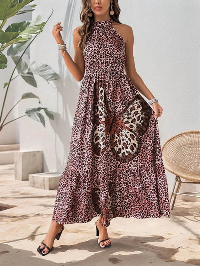 Butterfly Leopard Grecian Neck Maxi Dress - Ebony's Shopping