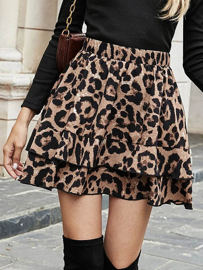 Ruffled Leopard Elastic Waist Skirt - Ebony's Shopping