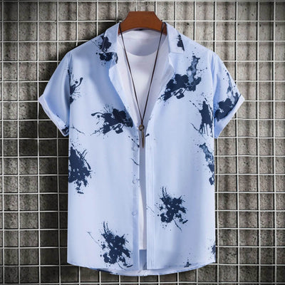 Men's Plus Size Ink Splash Pattern Short Sleeve Casual Shirt - Ebony's Shopping