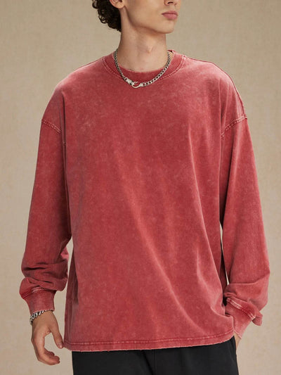 Men's Oversized Washed Round Neck T-Shirt - Ebony's Shopping