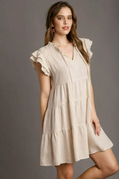 Umgee Full Size Linen A-line Tiered Mini Dress Plus Size - Ebony's Shopping
