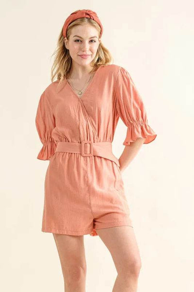 And The Why Flounce Sleeves Romper with Belt - Ebony's Shopping