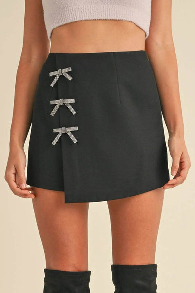 Rhinestone Bow Wrap High Waist Mini Skirt - Ebony's Shopping