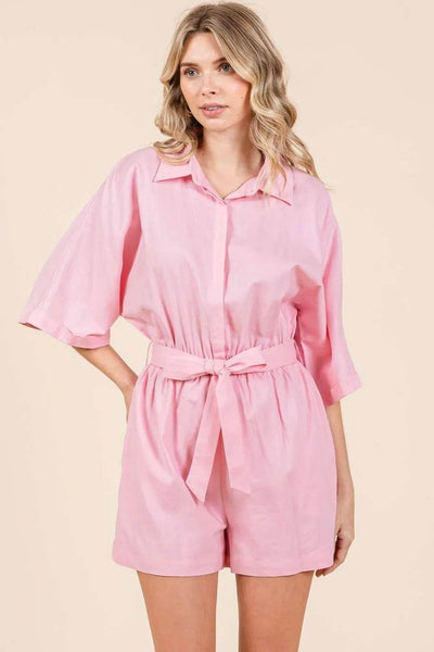 Mittoshop Tie Waist Half Sleeve Romper - Ebony's Shopping
