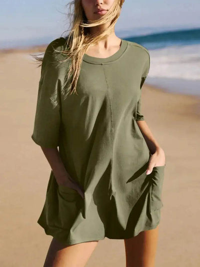 Lovelet Backless Round Neck Half Sleeve Romper - Ebony's Shopping
