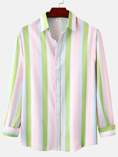 Men's Striped Long Sleeve Button-Up Shirt - Ebony's Shopping