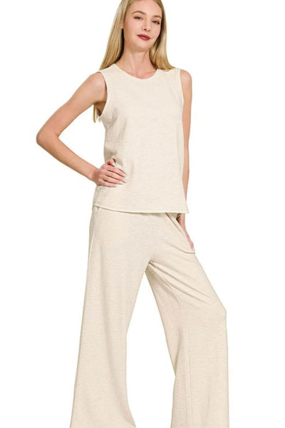 Zenana Cotton Slub Tank & Pants Set - Ebony's Shopping