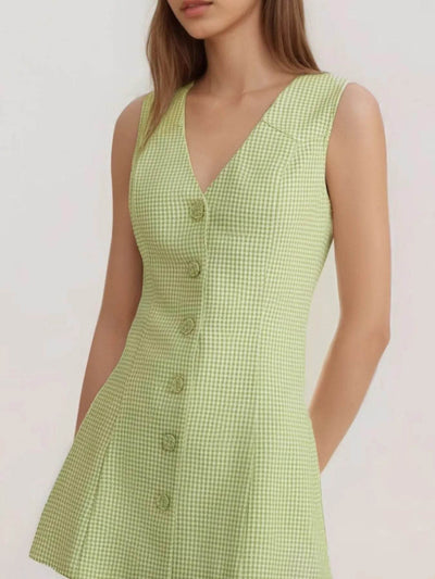 Gingham Button-Front A-Line Mini Dress - Ebony's Shopping