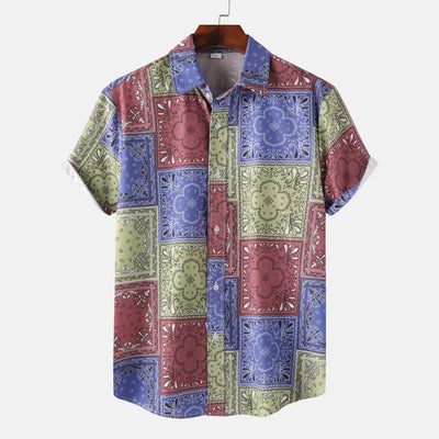 Men's Printed Short Sleeve Button-Up Shirt - Ebony's Shopping
