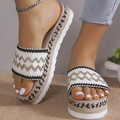 Geometric Weave Platform Sandals - Ebony's Shopping