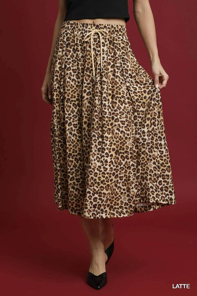Umgee Drawstring Leopard Midi Skirt - Ebony's Shopping