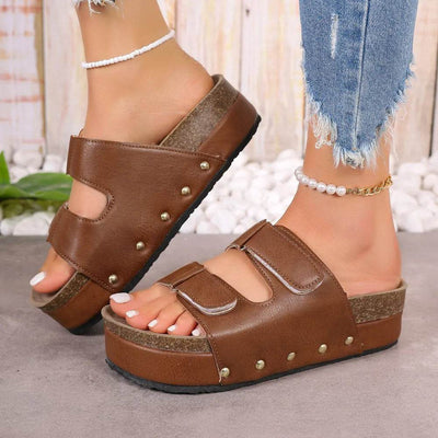 PU Leather Studded Platform Sandals - Ebony's Shopping