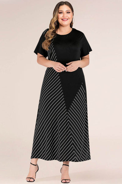 Plus Size Striped Color Block Tee Dress - Ebony's Shopping