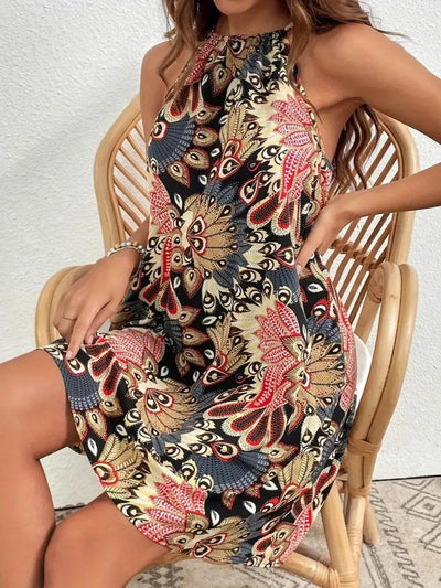 Printed Grecian Neck Mini Dress - Ebony's Shopping