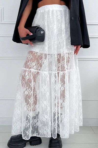 Lace Elastic Waist Maxi Skirt - Ebony's Shopping