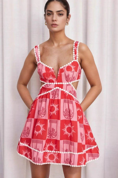 Cutout Printed Mini Dress - Ebony's Shopping