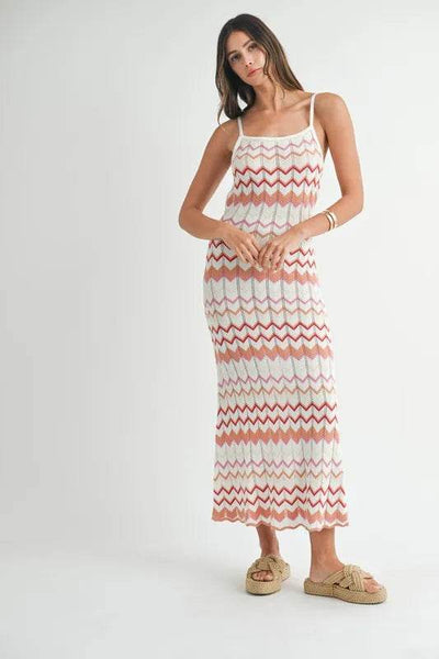 MABLE Lightweight Pointelle Chevron Knit Maxi Dress - Ebony's Shopping