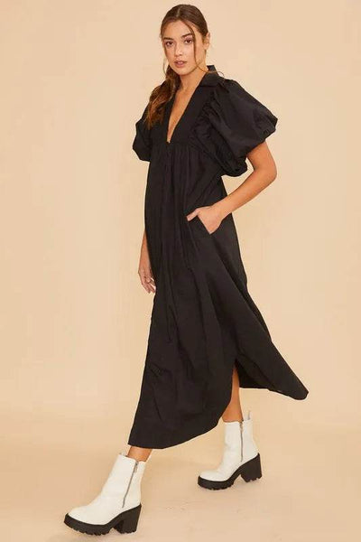 Annie Wear Smocked Puff Sleeve Midi Dress - Ebony's Shopping