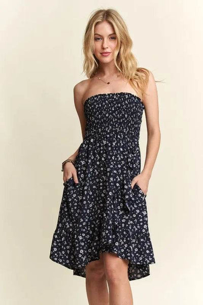 ADORA Smocked Floral Tube Dress with Pockets - Ebony's Shopping