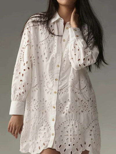 Eyelet Button Front Shirt Dress - Ebony's Shopping