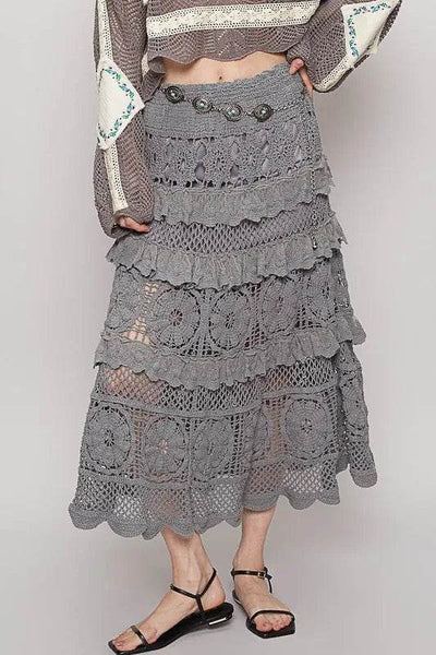 POL Crochet Lace Ruffled Midi Skirt - Ebony's Shopping
