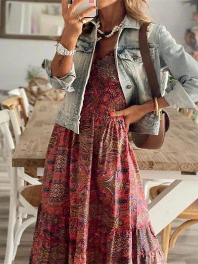 Full Size Paisley Print Cap Sleeve Maxi Dress Plus Size - Ebony's Shopping