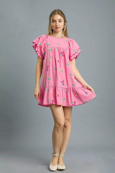 Umgee Floral Embroidered Short Sleeve Mini Dress - Ebony's Shopping