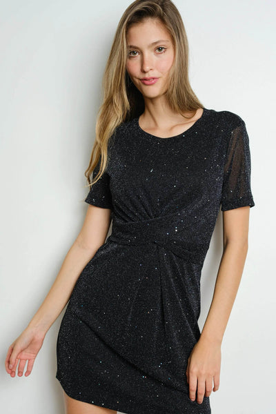 BiBi Twisted Front Glitter Mini Dress - Ebony's Shopping
