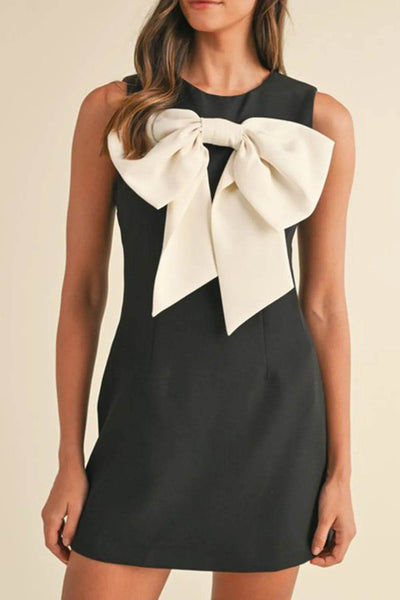 Bow Contrast Sleeveless Mini Dress - Ebony's Shopping