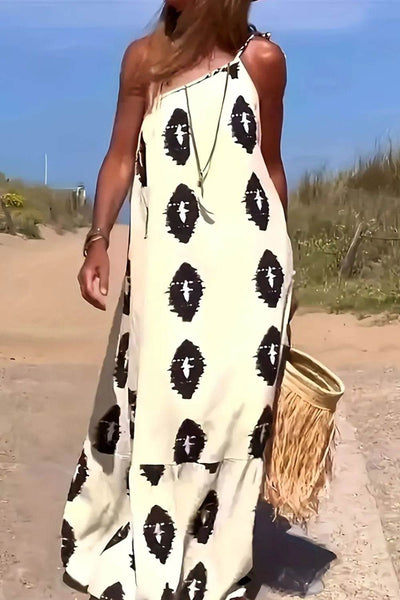 Printed Single Shoulder Maxi Dress - Ebony's Shopping