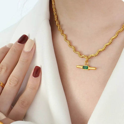 Stainless Steel Glass Cone Shaped Pendant Necklace - Ebony's Shopping