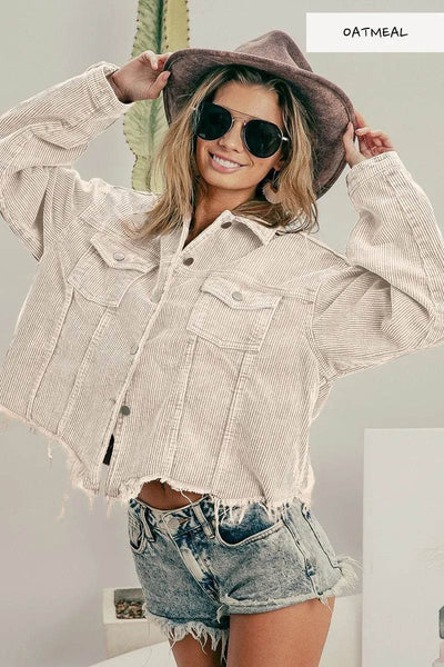 BiBi Vintage Washed Corduroy Jacket - Ebony's Shopping