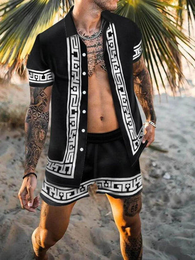 Men's Full Size Printed Button Up Top and Shorts Set Plus Size - Ebony's Shopping