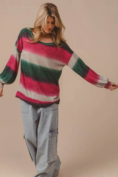 BiBi Striped Gradation Print Knit Top - Ebony's Shopping