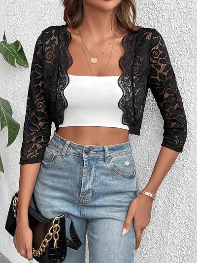 Open Front Lace Cardigan - Ebony's Shopping