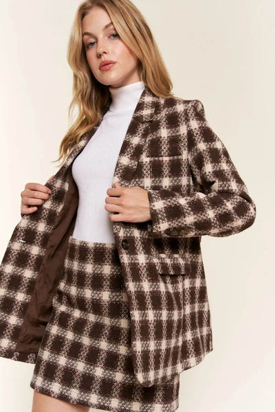 And The Why Full Size Plaid Brushed One Button Blazer - Ebony's Shopping