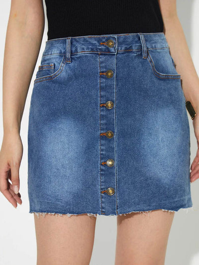 Pocketed Button Up Denim Skirt - Ebony's Shopping