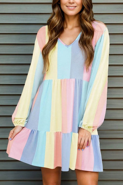 Color Block Long Sleeve Mini Dress - Ebony's Shopping
